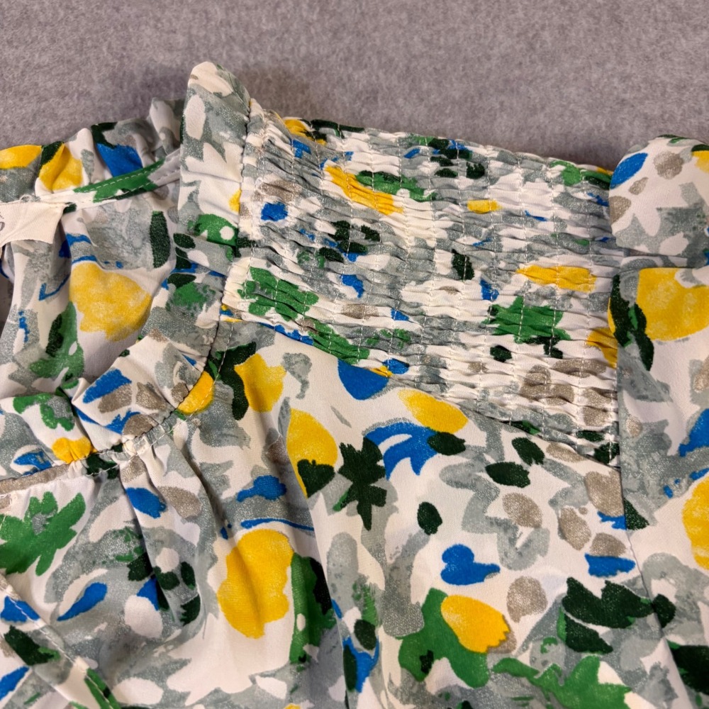 Entro Floral Smocked Waist Mini Dress Yellow Green Blue Abstract D20352 Large - Picture 9 of 12